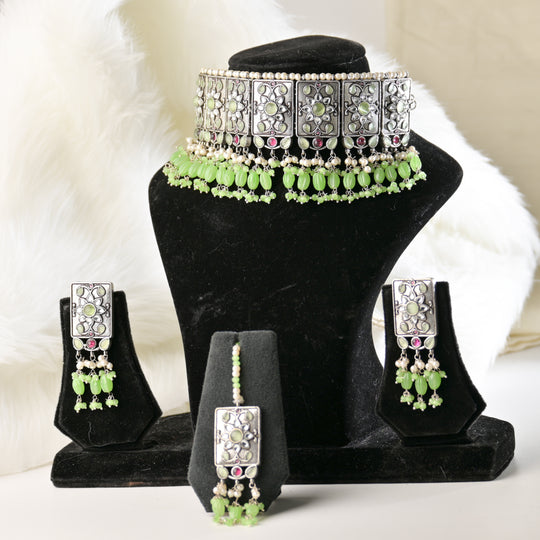Premiun Impon Necklace Set With Mathapatti