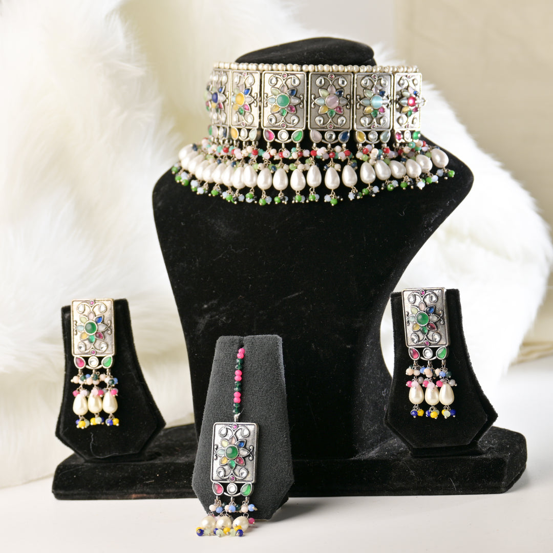 Premiun Impon Necklace Set With Mathapatti