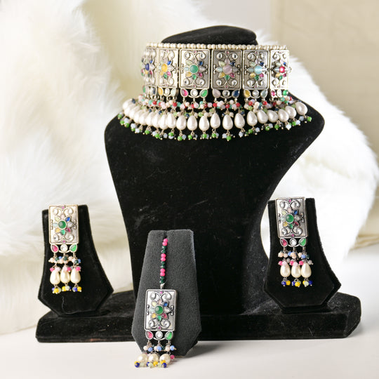 Premiun Impon Necklace Set With Mathapatti