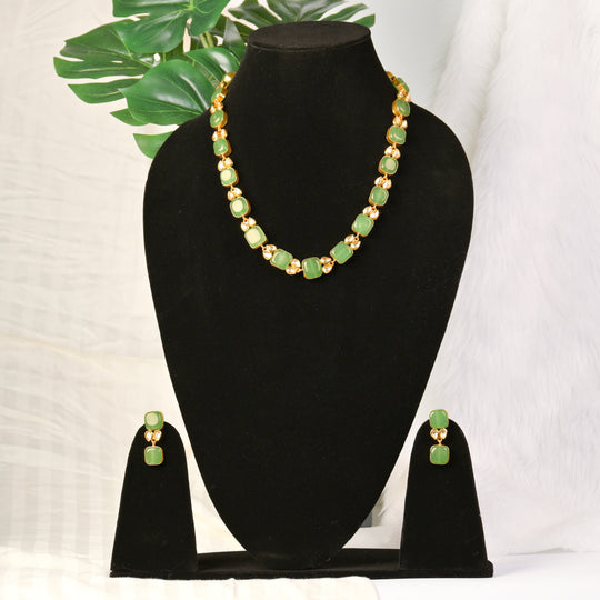 Handcrafted Maroon & Green Jade Stone Necklace Set