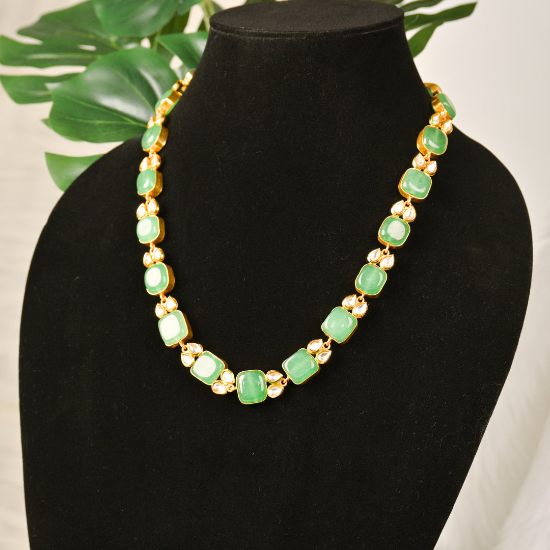 Handcrafted Maroon & Green Jade Stone Necklace Set