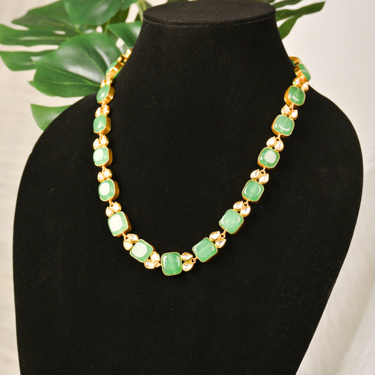 Handcrafted Maroon & Green Jade Stone Necklace Set