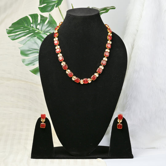 Handcrafted Maroon & Green Jade Stone Necklace Set