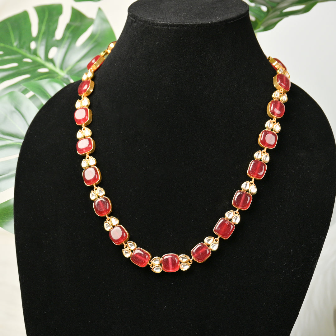 Handcrafted Maroon & Green Jade Stone Necklace Set