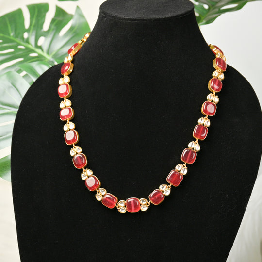 Handcrafted Maroon & Green Jade Stone Necklace Set