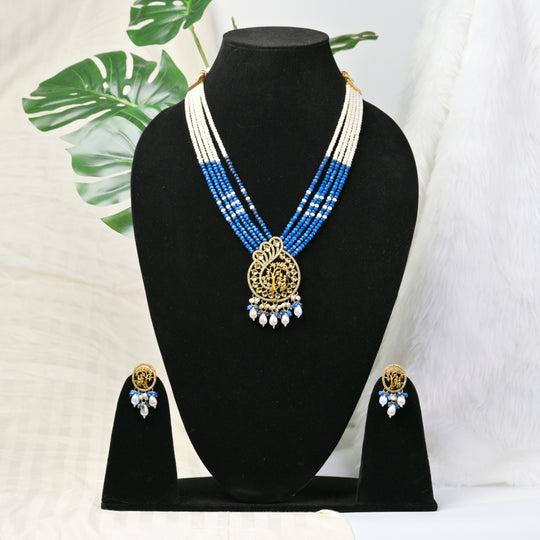 Long Beeded Kundan Necklace Set