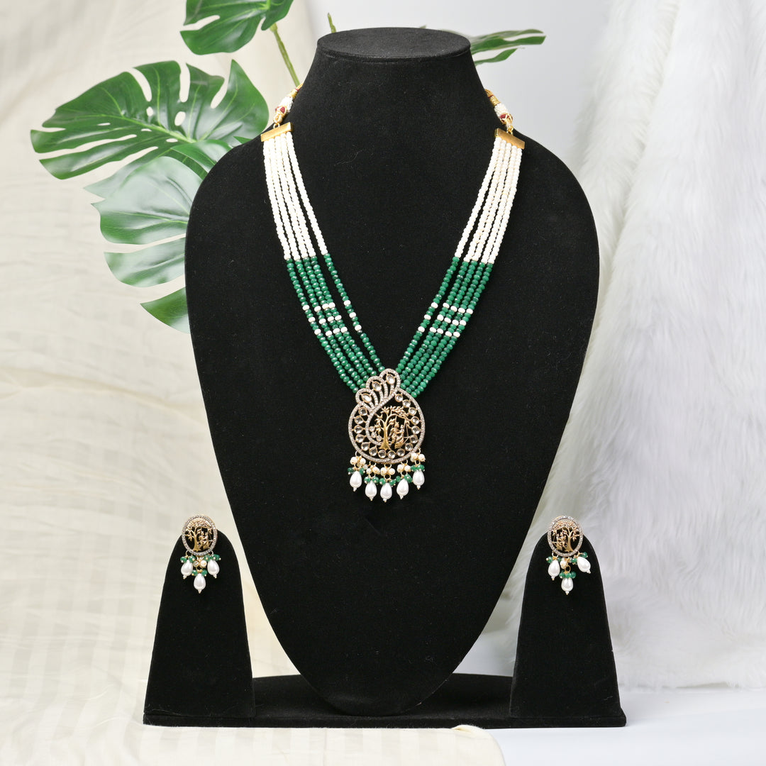 Long Beeded Kundan Necklace Set