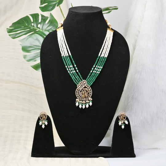 Long Beeded Kundan Necklace Set