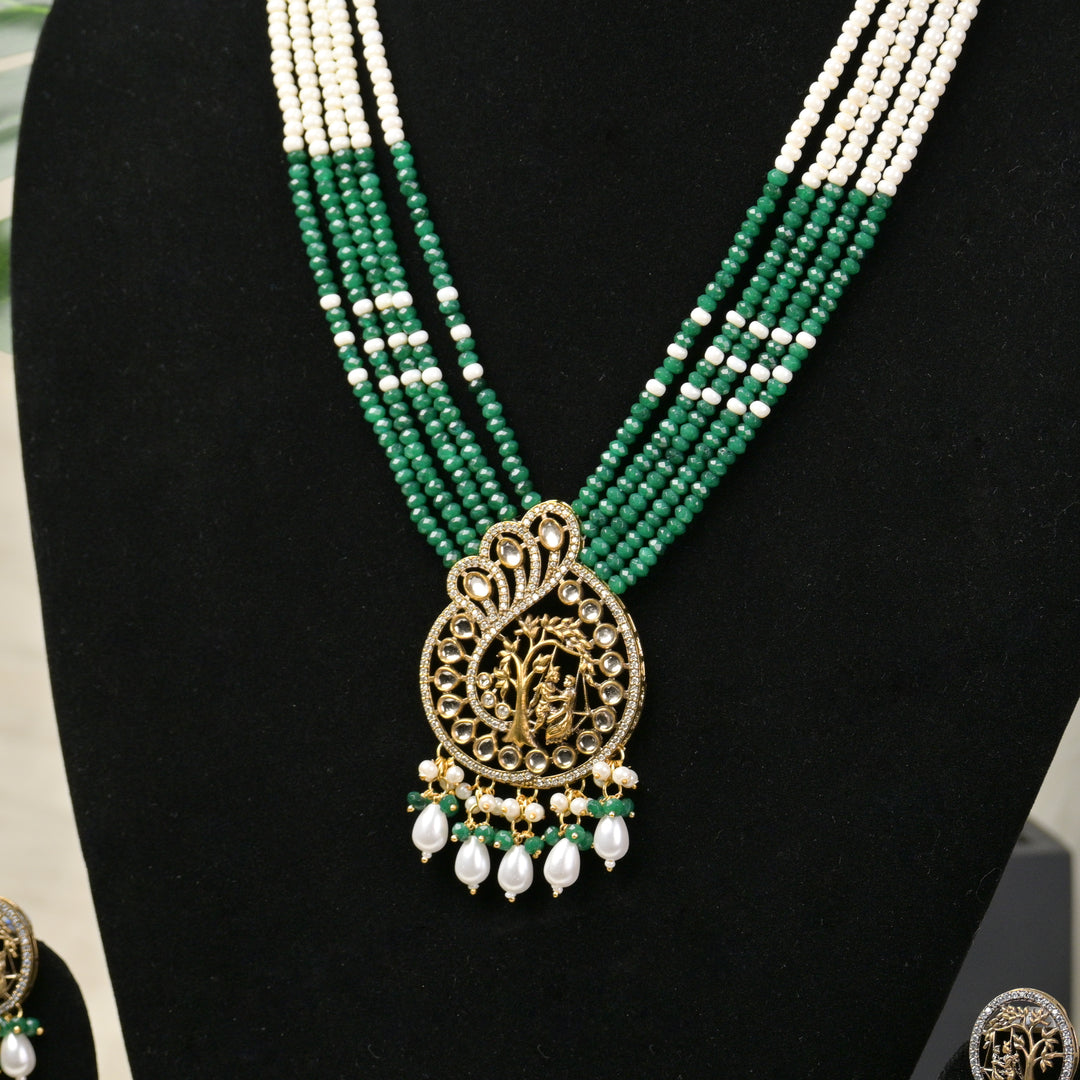 Long Beeded Kundan Necklace Set