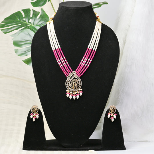 Long Beeded Kundan Necklace Set
