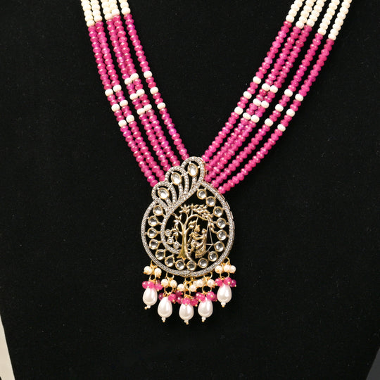 Long Beeded Kundan Necklace Set