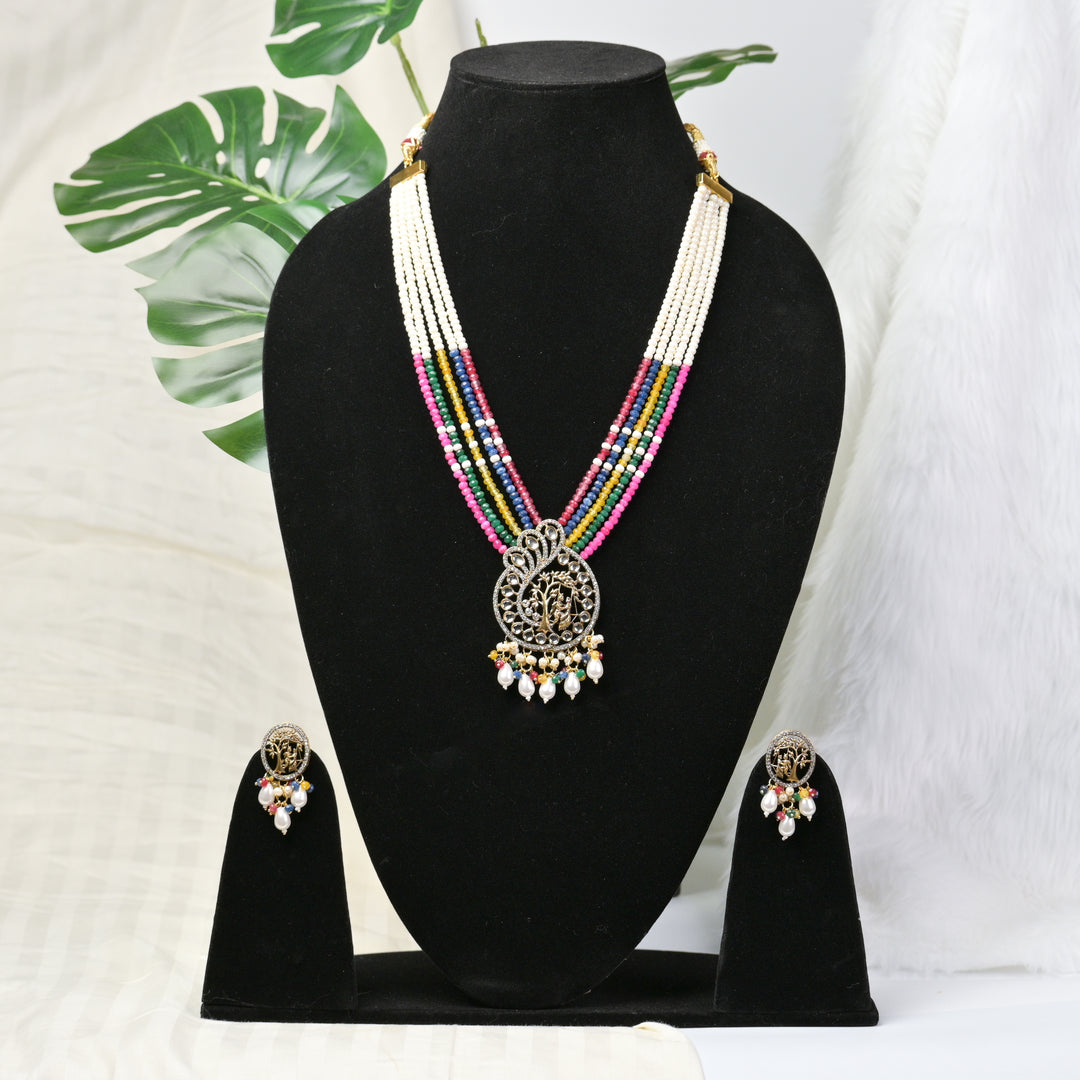 Long Beeded Kundan Necklace Set