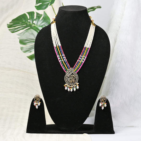 Long Beeded Kundan Necklace Set