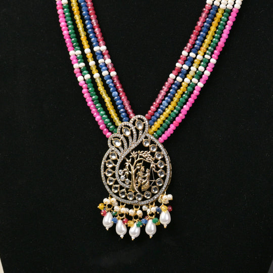 Long Beeded Kundan Necklace Set