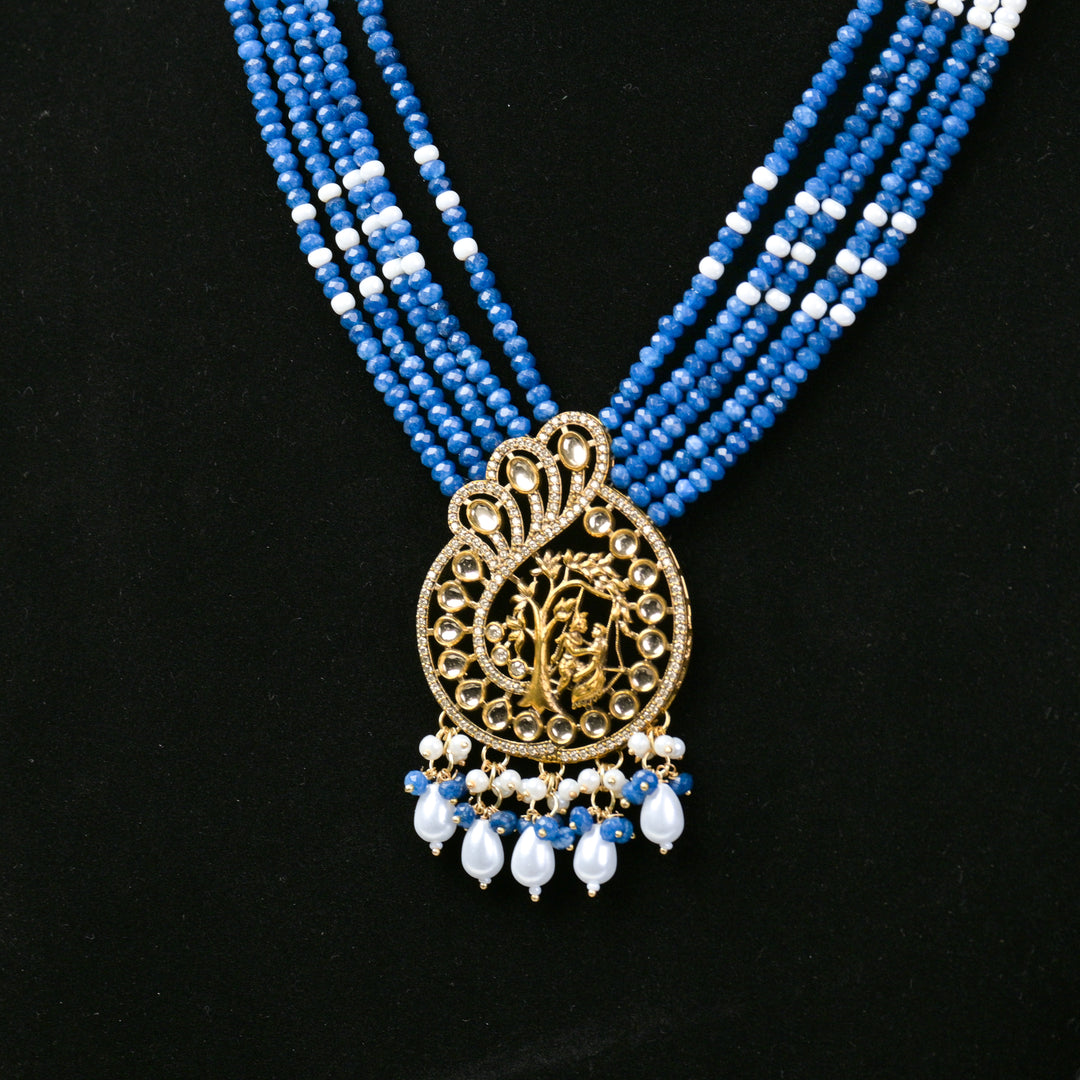 Long Beeded Kundan Necklace Set