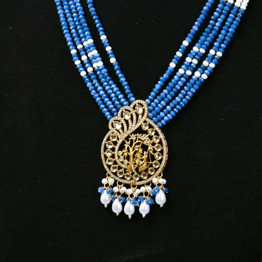 Long Beeded Kundan Necklace Set