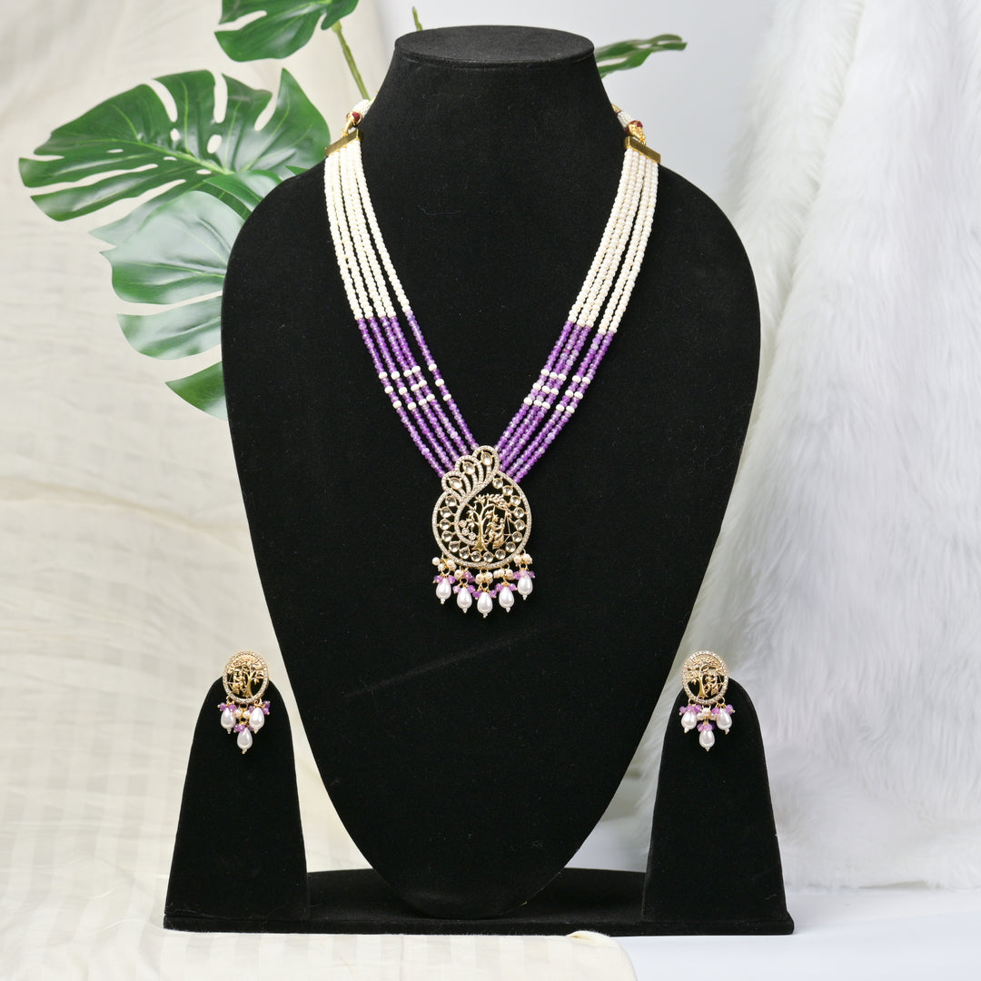 Long Beeded Kundan Necklace Set