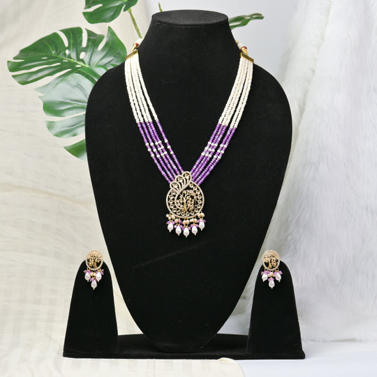 Long Beeded Kundan Necklace Set