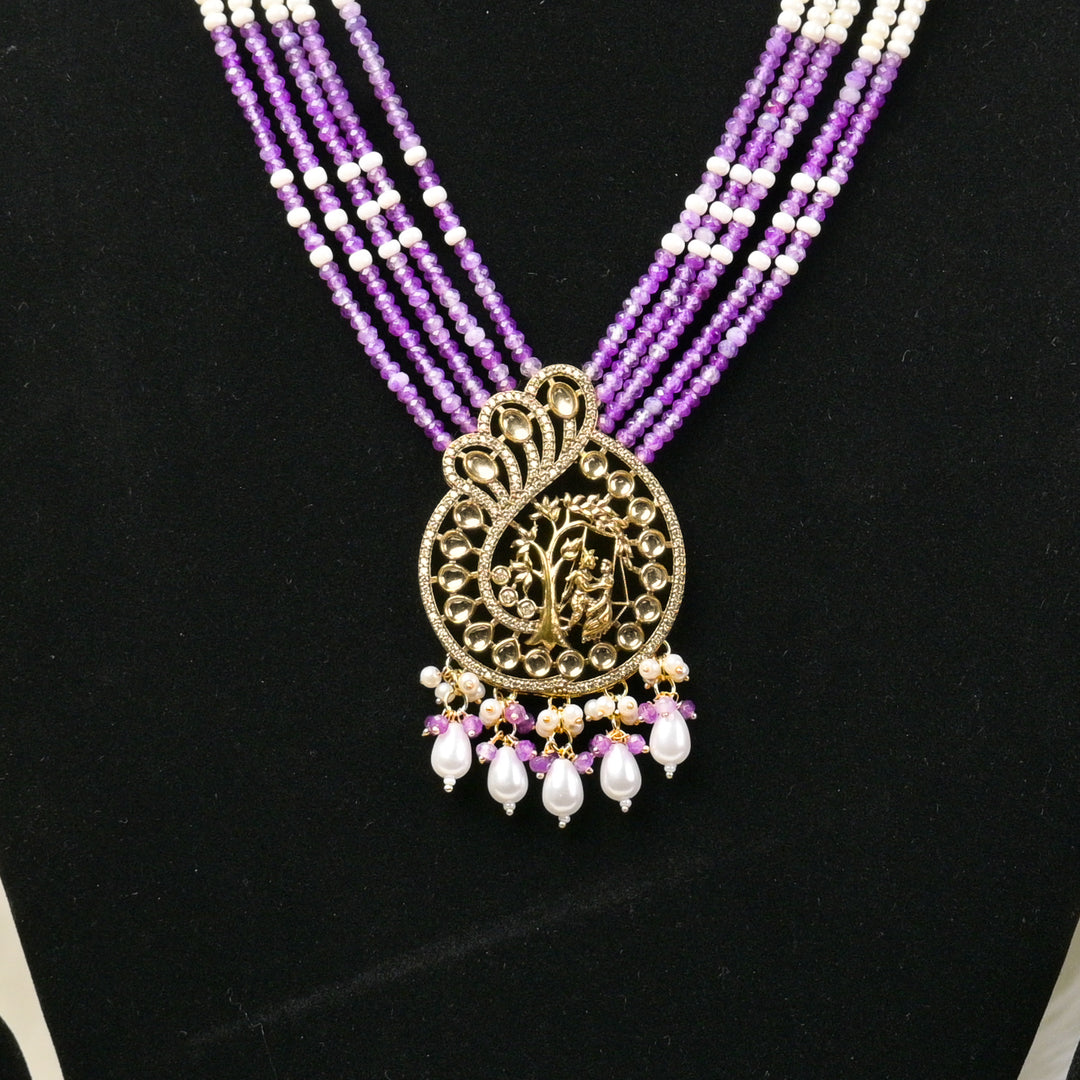 Long Beeded Kundan Necklace Set