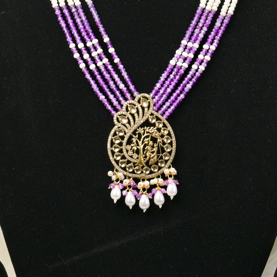 Long Beeded Kundan Necklace Set