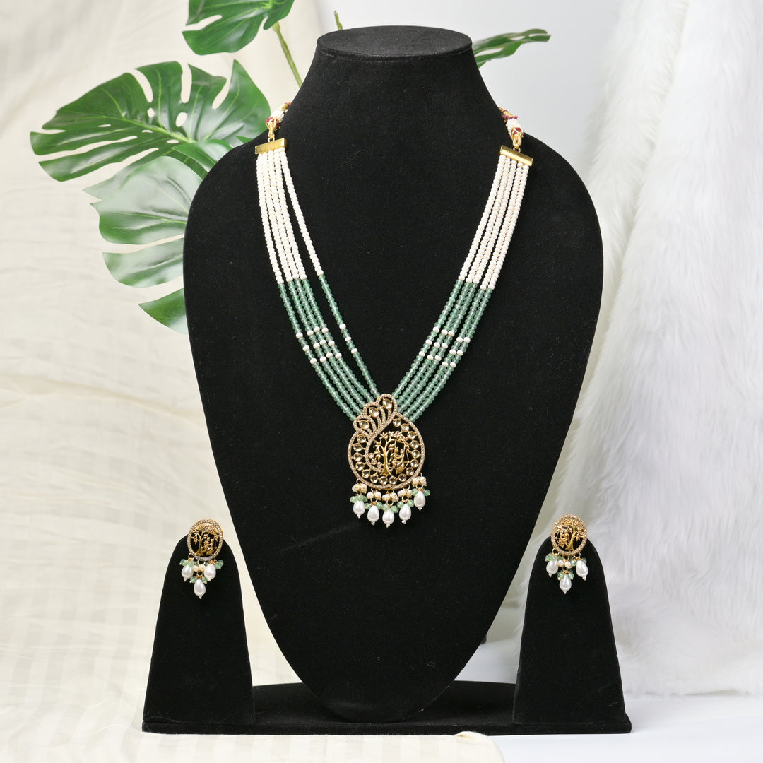 Long Beeded Kundan Necklace Set