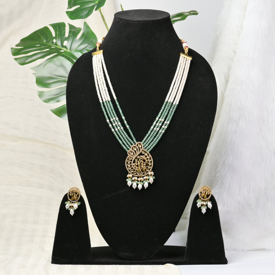 Long Beeded Kundan Necklace Set