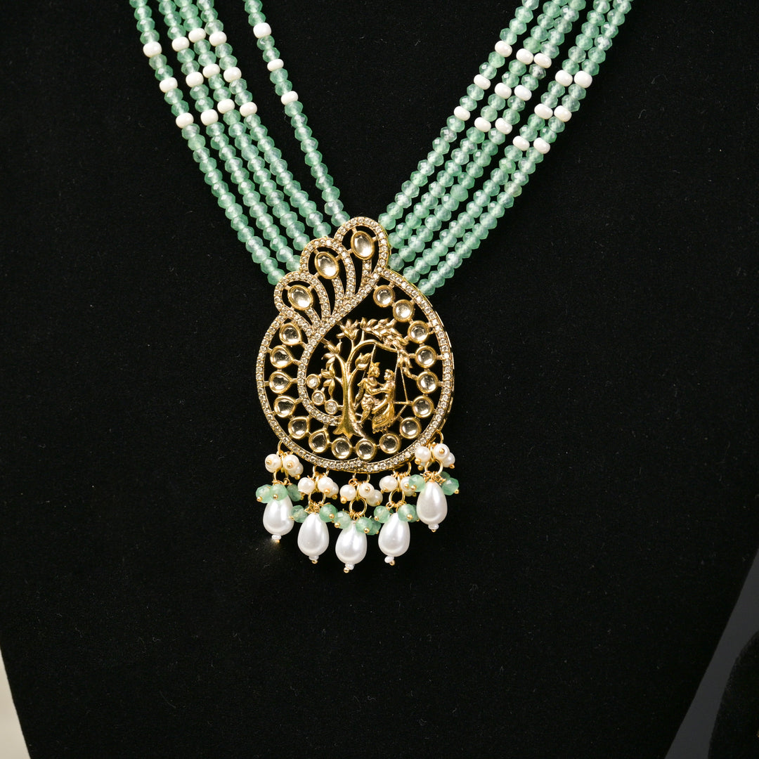 Long Beeded Kundan Necklace Set