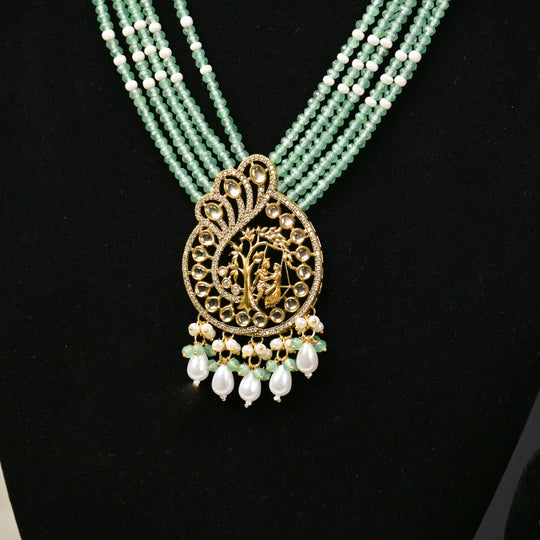 Long Beeded Kundan Necklace Set
