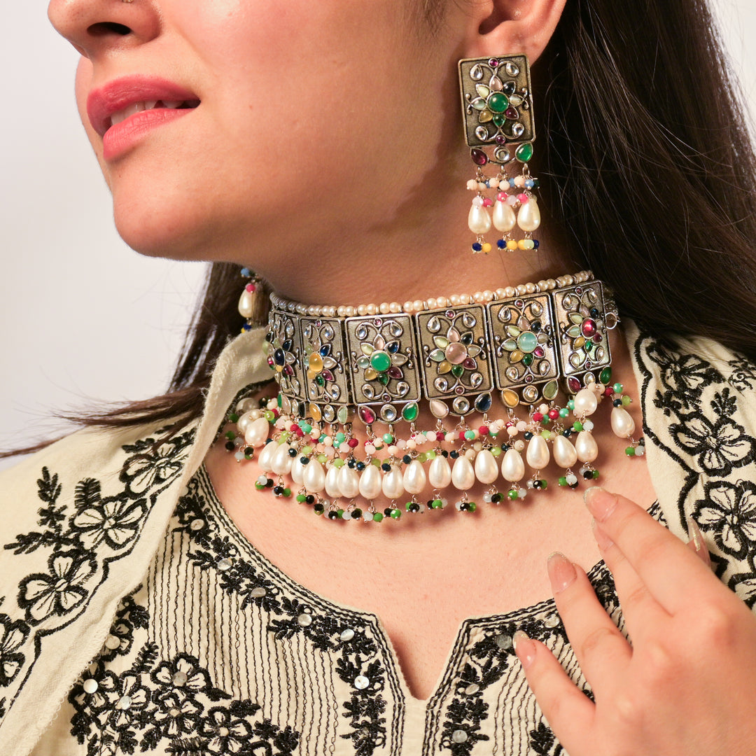 Premiun Impon Necklace Set With Mathapatti