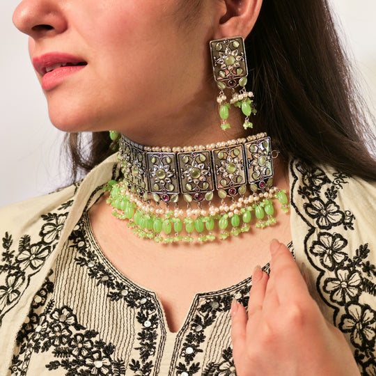 Premiun Impon Necklace Set With Mathapatti